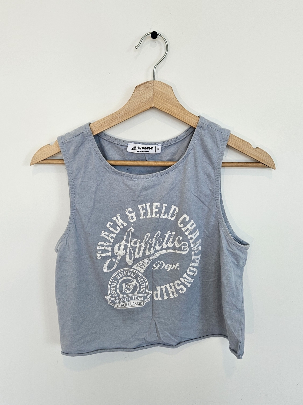 Blue Athletic Graphic Crop Tank Top